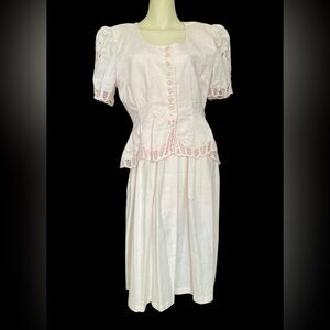 Vintage Kathie Lee for Plaza South Peplum Dress Embroidery Cottagecore Prairie
